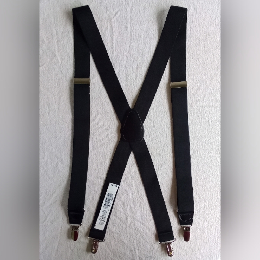 Fully Elastic Adjustable Suspenders Silver & Black New With Tags Faux Leather